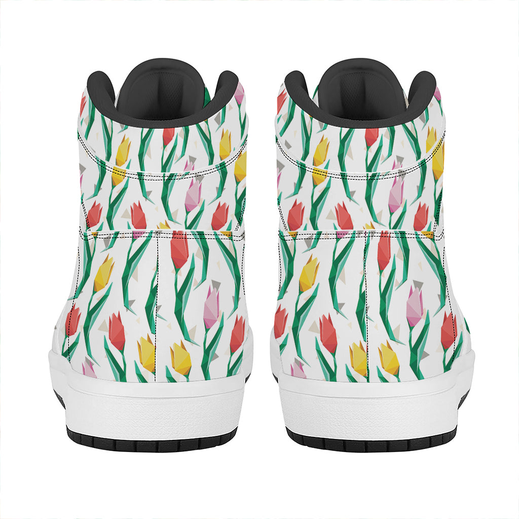 Polygon Tulip Pattern Print High Top Leather Sneakers