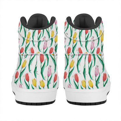 Polygon Tulip Pattern Print High Top Leather Sneakers