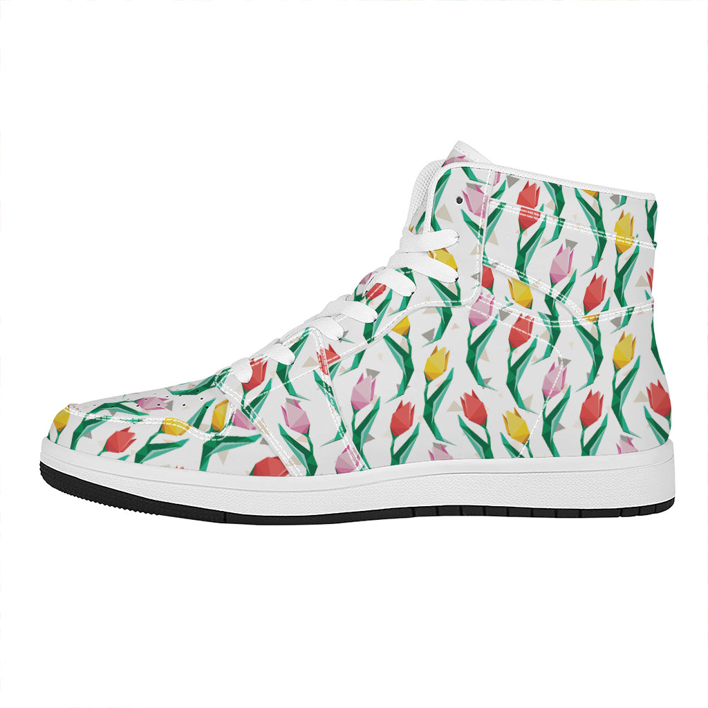 Polygon Tulip Pattern Print High Top Leather Sneakers