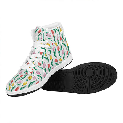 Polygon Tulip Pattern Print High Top Leather Sneakers