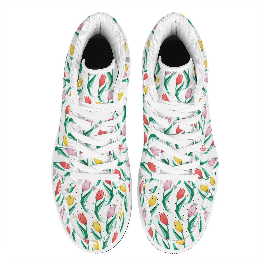 Polygon Tulip Pattern Print High Top Leather Sneakers
