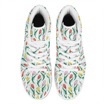 Polygon Tulip Pattern Print High Top Leather Sneakers