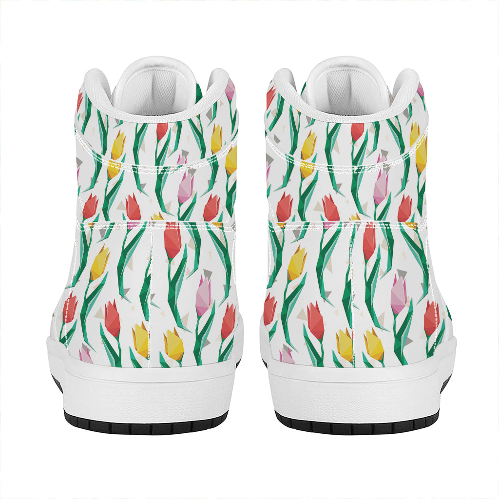 Polygon Tulip Pattern Print High Top Leather Sneakers