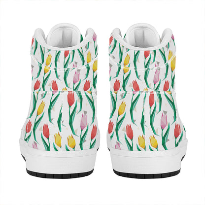 Polygon Tulip Pattern Print High Top Leather Sneakers