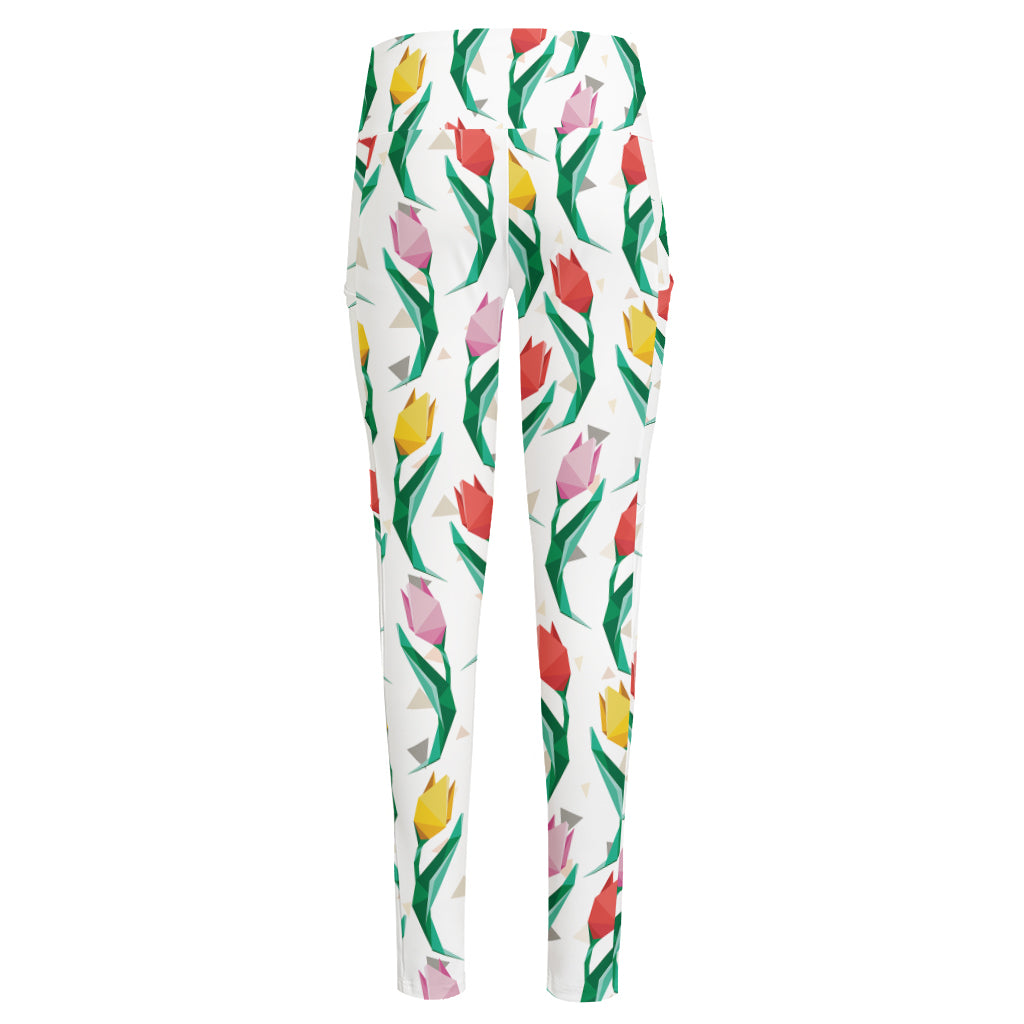 Polygon Tulip Pattern Print High-Waisted Pocket Leggings