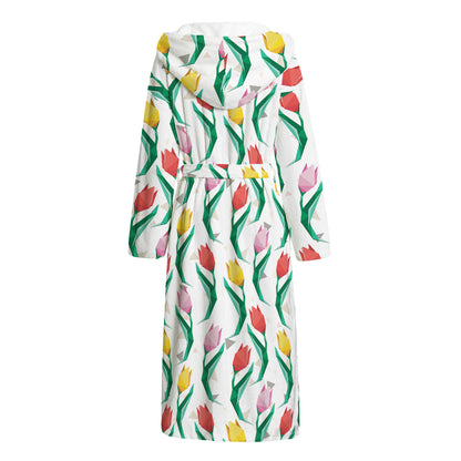 Polygon Tulip Pattern Print Hooded Bathrobe