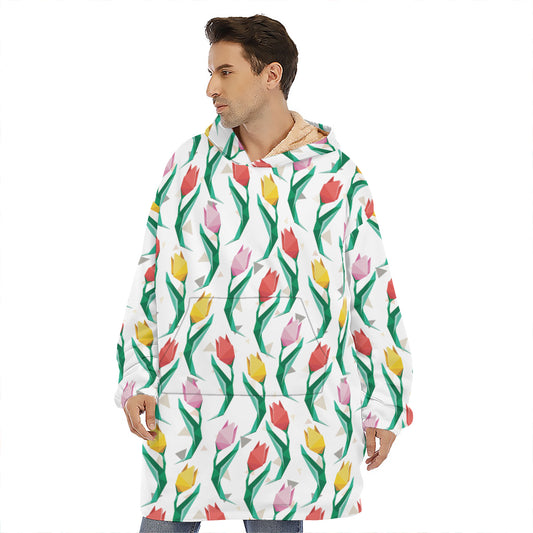 Polygon Tulip Pattern Print Hoodie Blanket