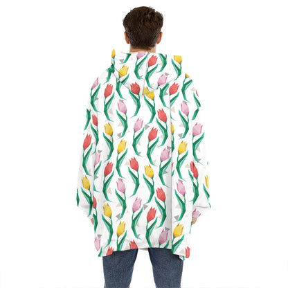 Polygon Tulip Pattern Print Hoodie Blanket