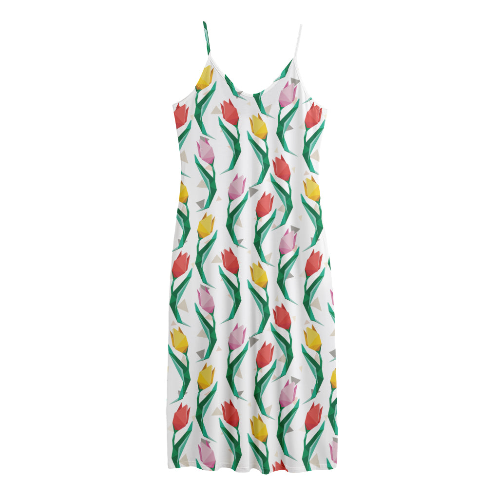 Polygon Tulip Pattern Print Jersey Midi Cami Dress