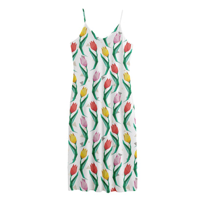 Polygon Tulip Pattern Print Jersey Midi Cami Dress