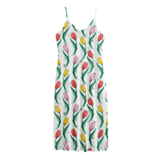 Polygon Tulip Pattern Print Jersey Midi Cami Dress