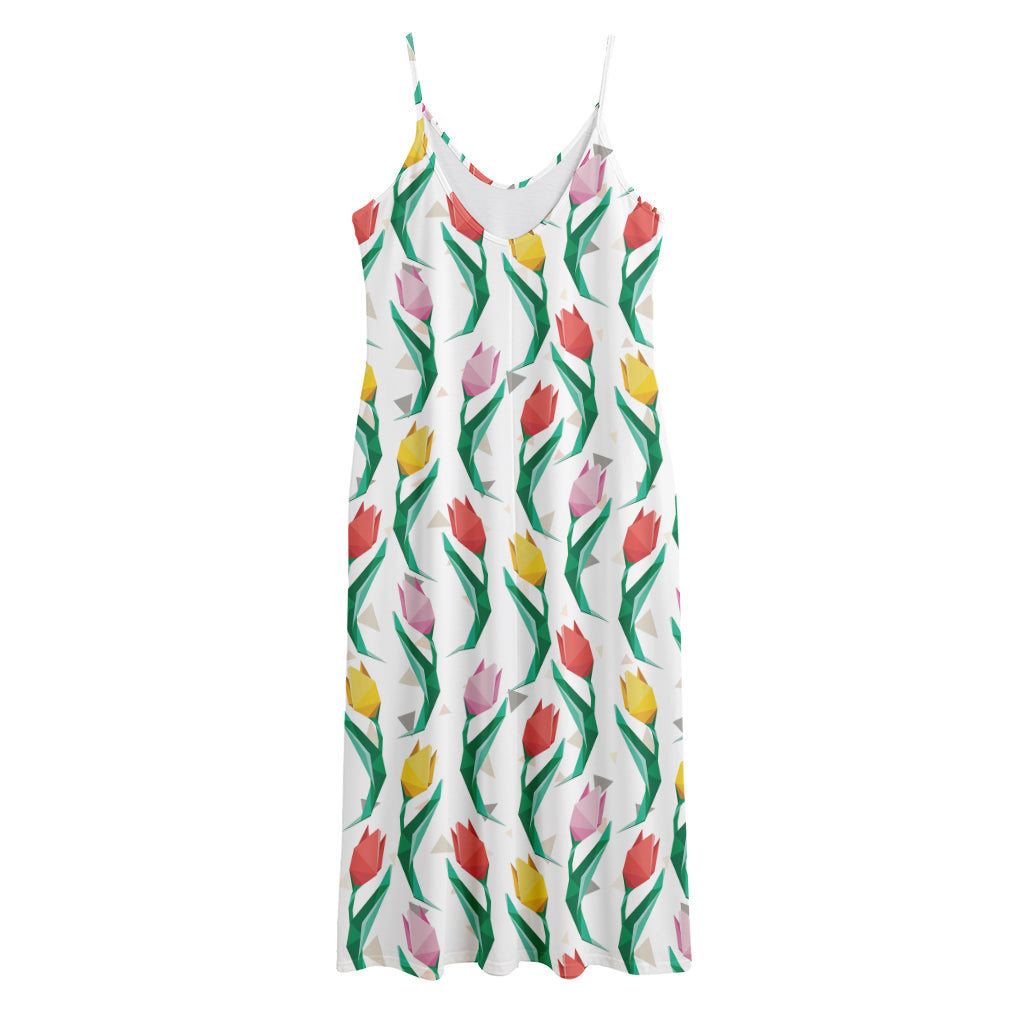 Polygon Tulip Pattern Print Jersey Midi Cami Dress