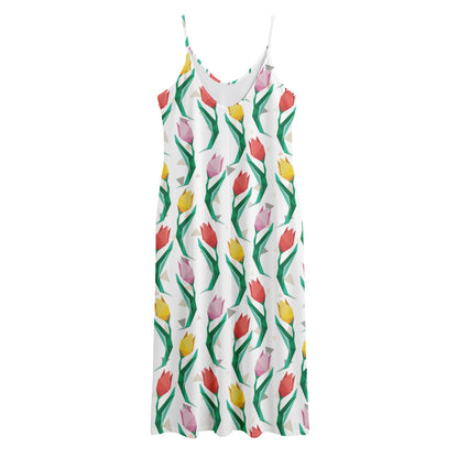 Polygon Tulip Pattern Print Jersey Midi Cami Dress