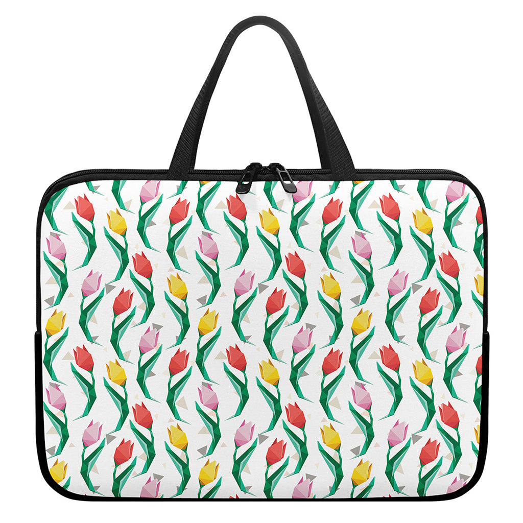 Polygon Tulip Pattern Print Laptop Sleeve With Handle