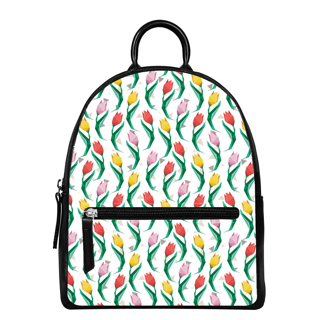 Polygon Tulip Pattern Print Leather Backpack
