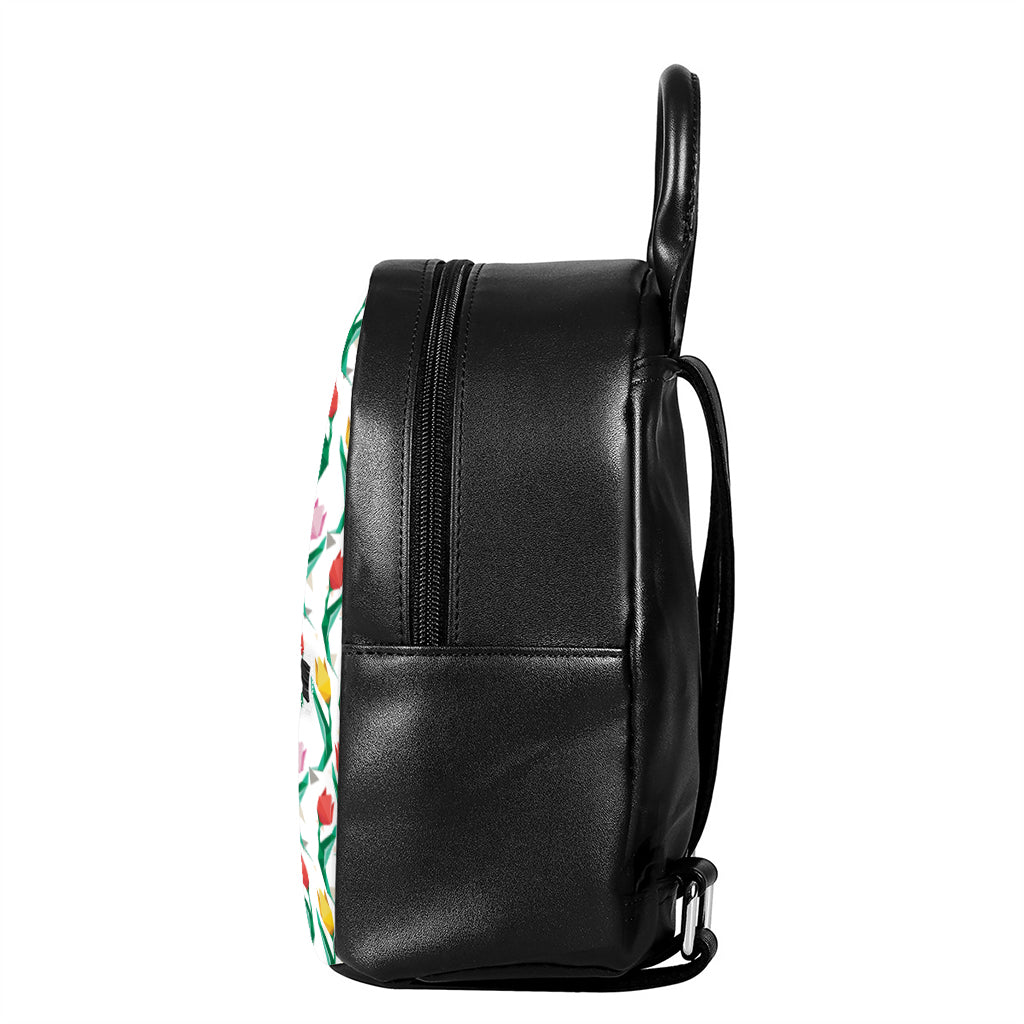 Polygon Tulip Pattern Print Leather Backpack