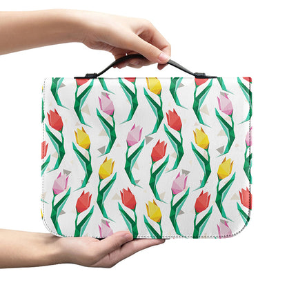 Polygon Tulip Pattern Print Leather Bible Cover