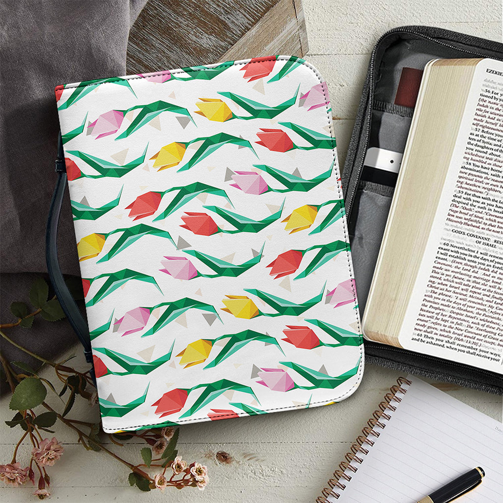 Polygon Tulip Pattern Print Leather Bible Cover