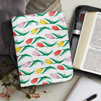 Polygon Tulip Pattern Print Leather Bible Cover