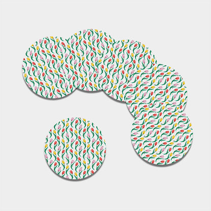 Polygon Tulip Pattern Print Leather Coaster Set