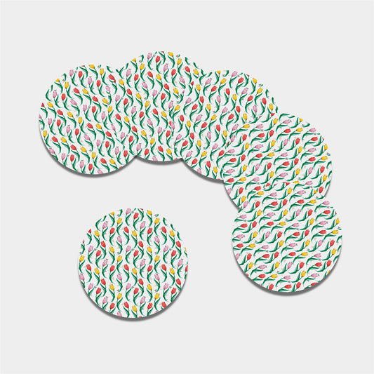 Polygon Tulip Pattern Print Leather Coaster Set