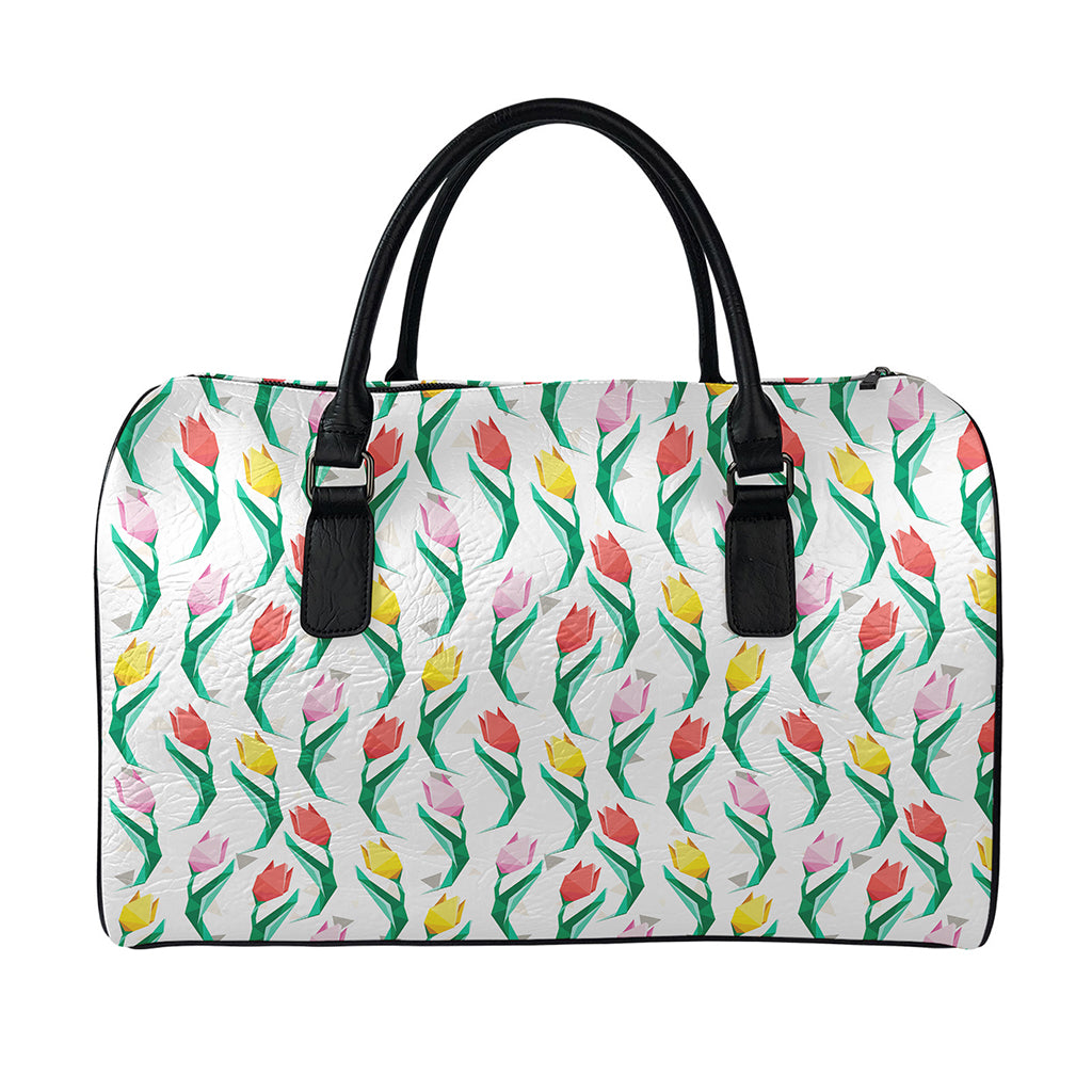 Polygon Tulip Pattern Print Leather Duffle Bag