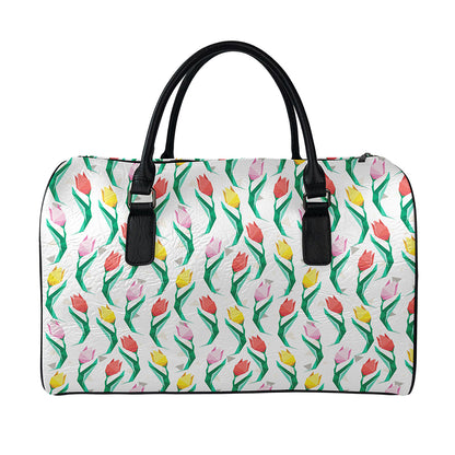 Polygon Tulip Pattern Print Leather Duffle Bag