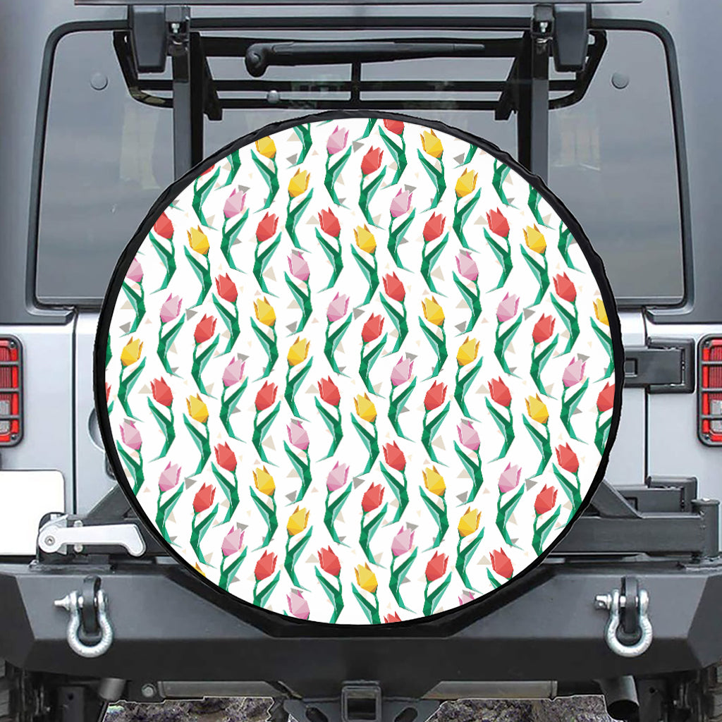 Polygon Tulip Pattern Print Leather Spare Tire Cover