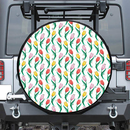 Polygon Tulip Pattern Print Leather Spare Tire Cover