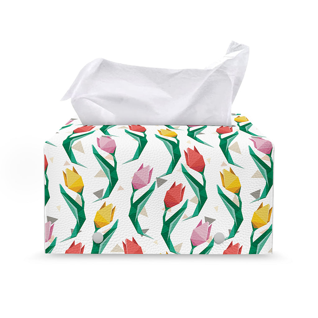 Polygon Tulip Pattern Print Leather Tissue Box Cover