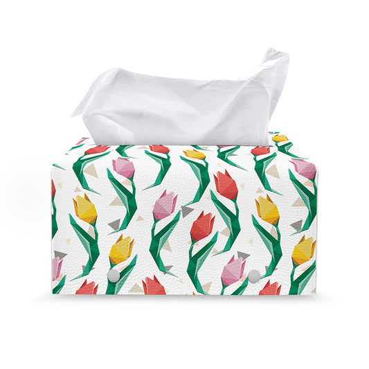 Polygon Tulip Pattern Print Leather Tissue Box Cover