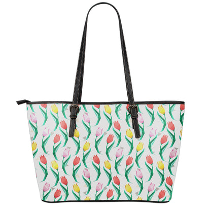 Polygon Tulip Pattern Print Leather Tote Bag