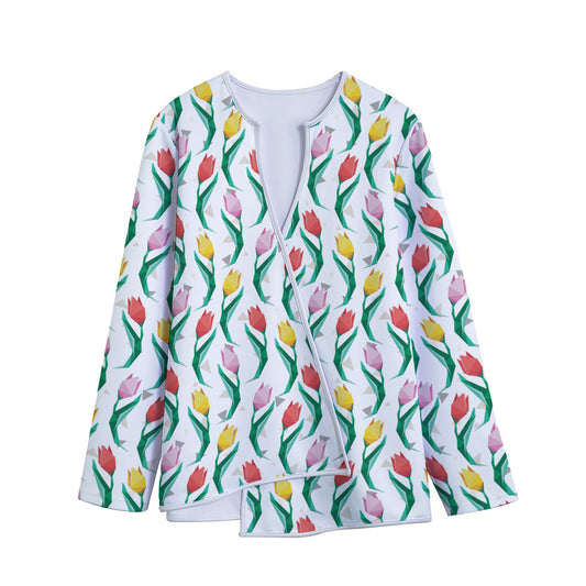 Polygon Tulip Pattern Print Long Sleeve Short Coat