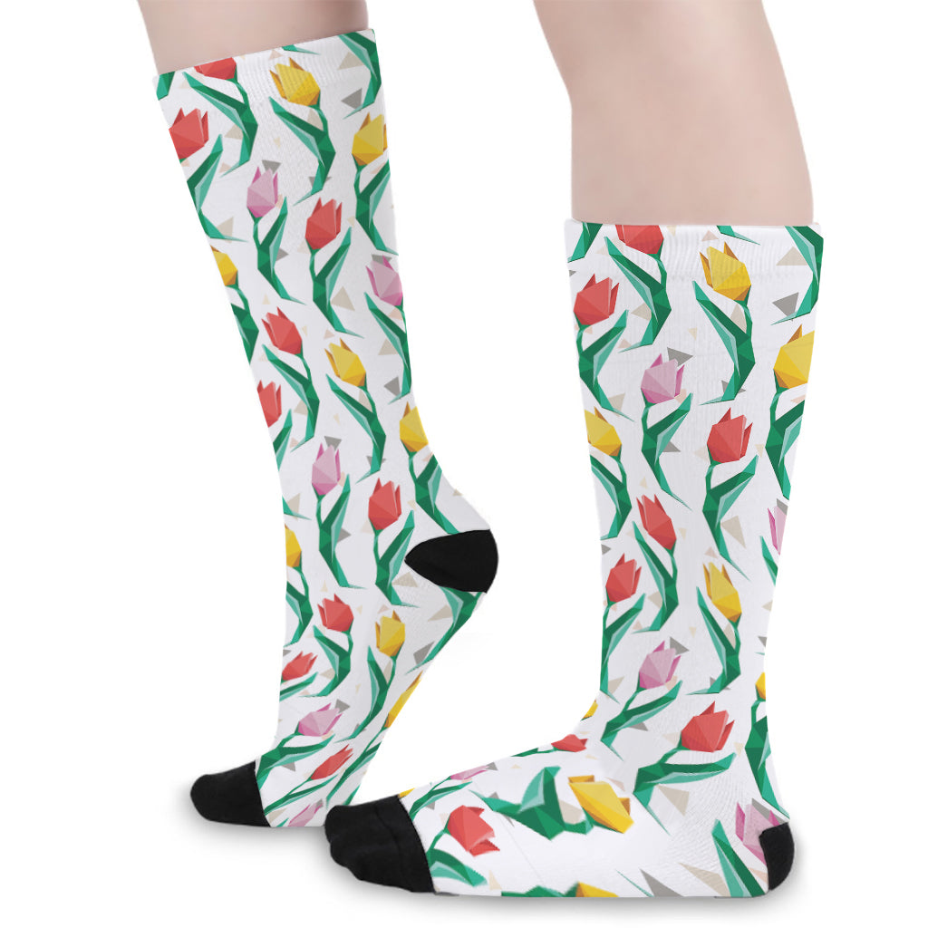 Polygon Tulip Pattern Print Long Socks