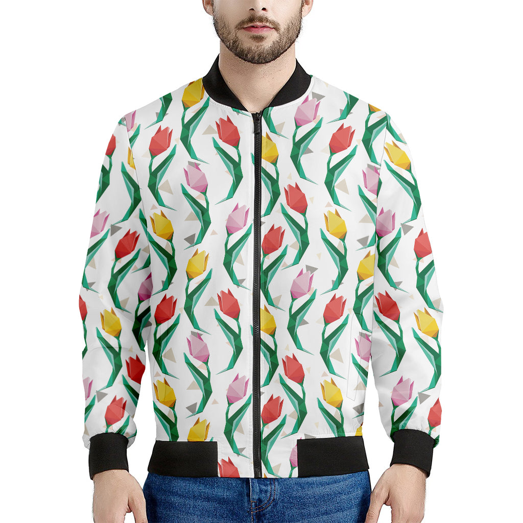 Polygon Tulip Pattern Print Men's Bomber Jacket