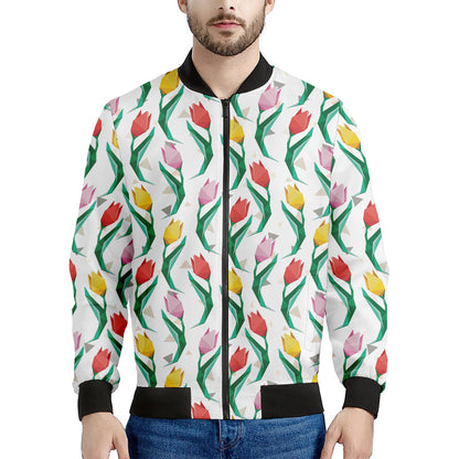 Polygon Tulip Pattern Print Men's Bomber Jacket