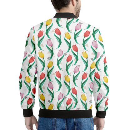 Polygon Tulip Pattern Print Men's Bomber Jacket