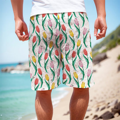 Polygon Tulip Pattern Print Men's Cargo Shorts