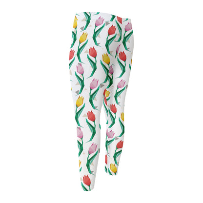 Polygon Tulip Pattern Print Men's Compression Pants