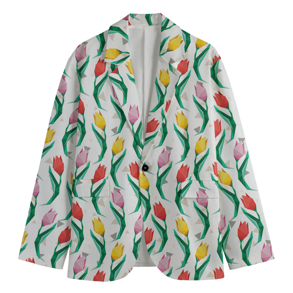 Polygon Tulip Pattern Print Men's Cotton Blazer