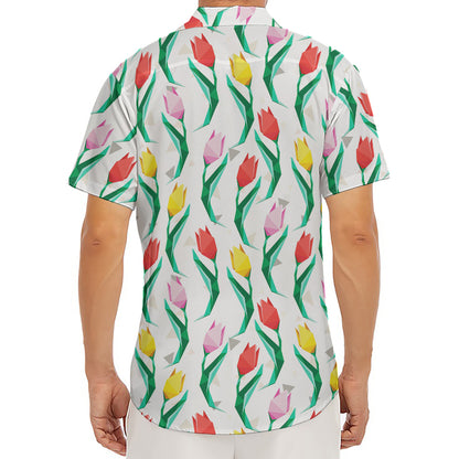 Polygon Tulip Pattern Print Men's Deep V-Neck Shirt