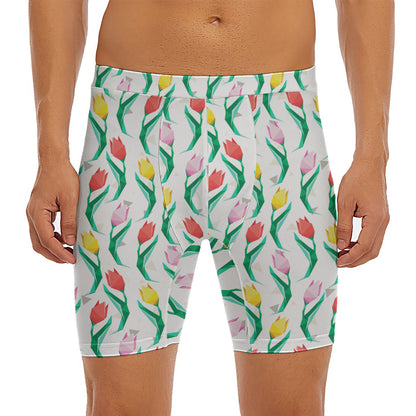 Polygon Tulip Pattern Print Men's Long Boxer Briefs
