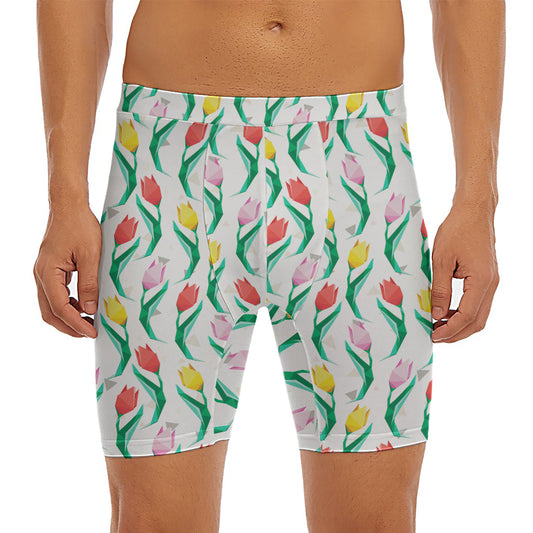 Polygon Tulip Pattern Print Men's Long Boxer Briefs
