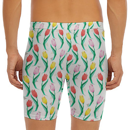 Polygon Tulip Pattern Print Men's Long Boxer Briefs