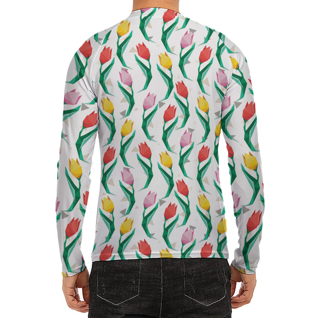 Polygon Tulip Pattern Print Men's Long Sleeve Rash Guard