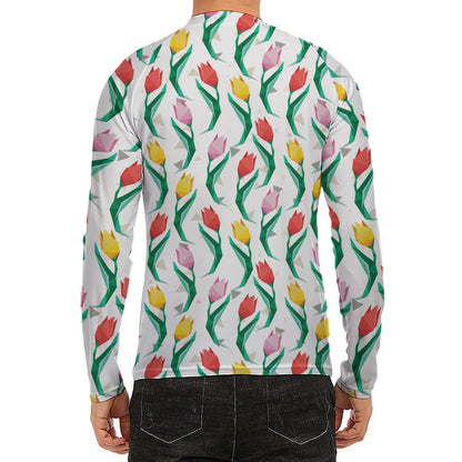 Polygon Tulip Pattern Print Men's Long Sleeve Rash Guard