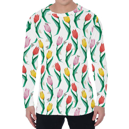 Polygon Tulip Pattern Print Men's Long Sleeve T-Shirt