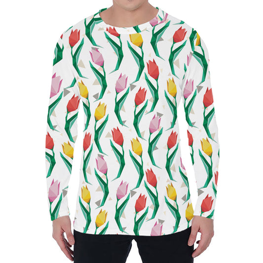 Polygon Tulip Pattern Print Men's Long Sleeve T-Shirt