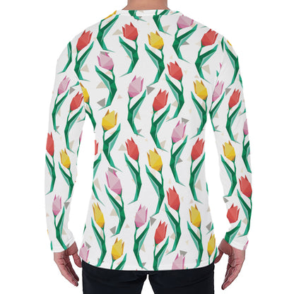 Polygon Tulip Pattern Print Men's Long Sleeve T-Shirt