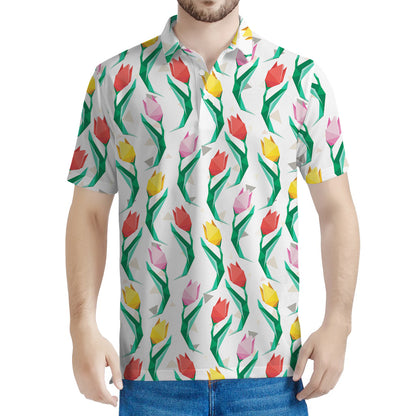 Polygon Tulip Pattern Print Men's Polo Shirt